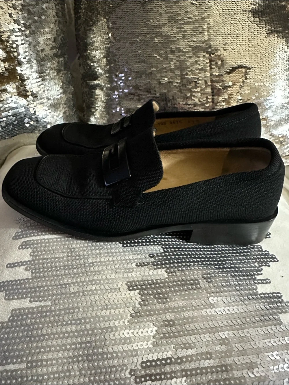 Gucci Black Slip-On Loafers with Dark Silver Buckle